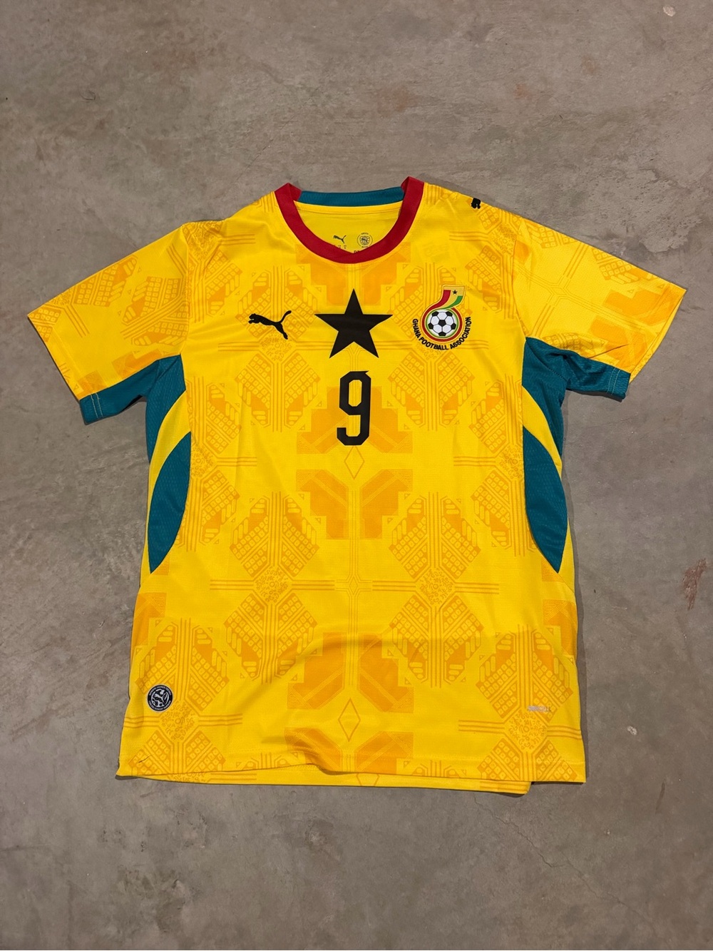 Puma Yellow & Teal Ghana Football Jersey with Red Trim
